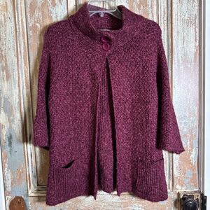 Olivia Sky Raspberry L  Women’s 3/4 Sleeve Cardigan Style Chunky Knit Sweater